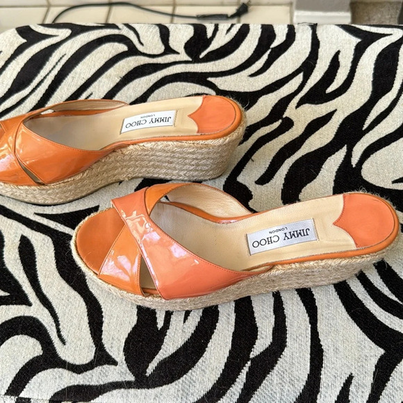 Jimmy Choo Orange Patent Leather Phyllis Platform Wedge Size 41 - Picture 5 of 9